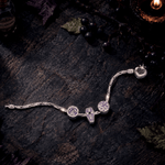 Sterling Silver Gothic Midnight Castle, Coffin & Moon Curated Charm Bracelet Set with Purple Pavé Accents (Includes Bracelet And All Charms Shown)