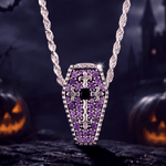 Sterling Silver Gothic Fleur-de-Lis Purple Pavé Coffin Curated Charm Necklace Set (Includes Necklace And All Charms Shown)