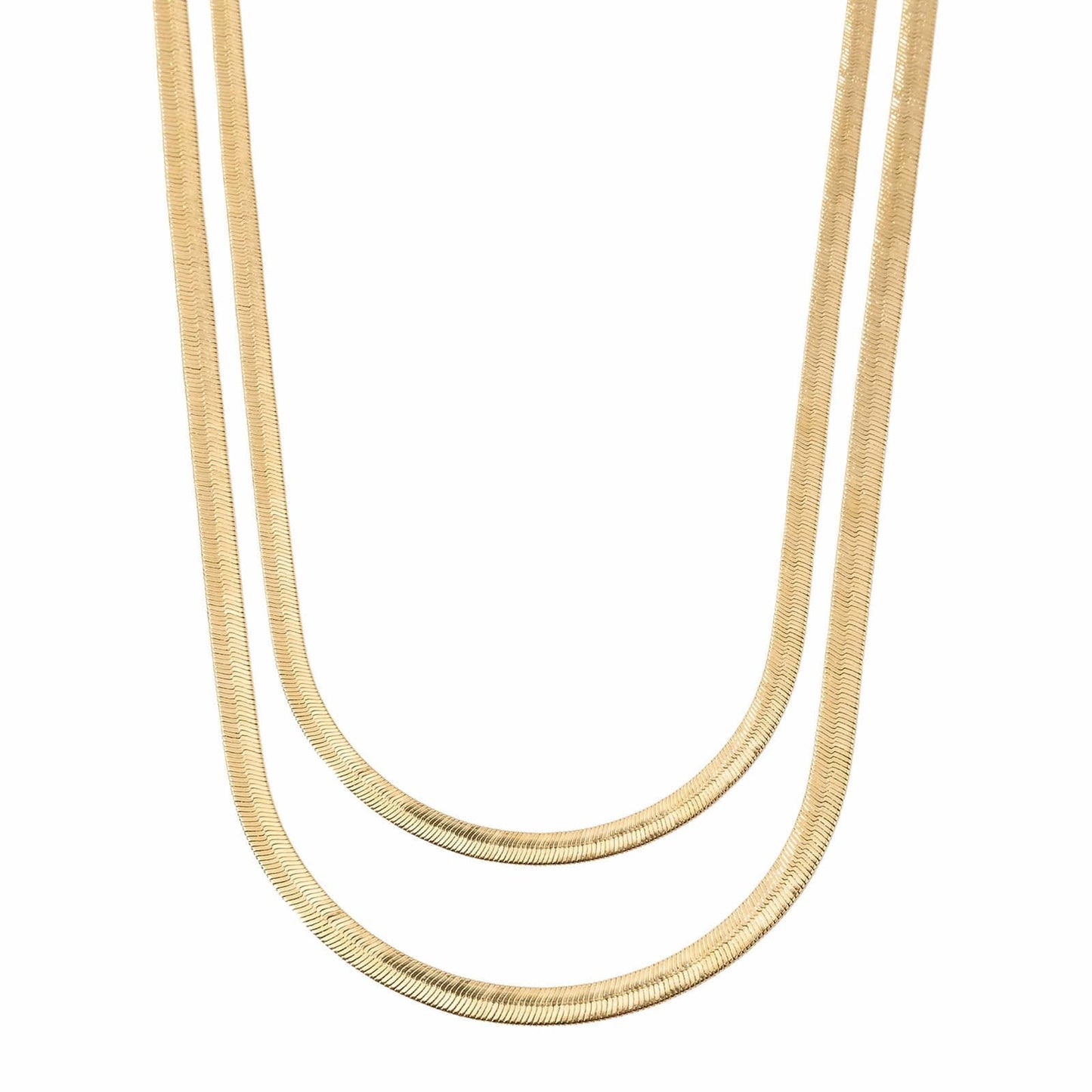 Sterling Silver Flat Snake Chain Couple Necklaces Set In 14K Gold Plated