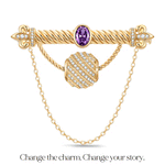 Amethyst Tarnish-Resistant Silver Interchangeable Charm Holder Brooch with Versatile Archway in 14K Gold Plated for Custom Jewelry Styling