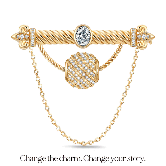 gona- White Zircon Tarnish-Resistant Silver Interchangeable Charm Holder Brooch with Versatile Archway in 14K Gold Plated for Custom Jewelry Styling