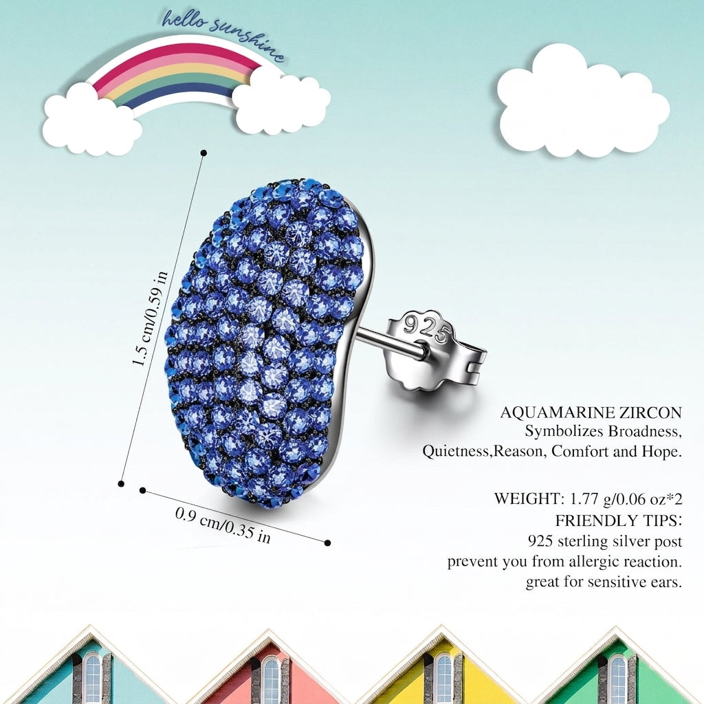 Deep Blue Pavé Oval Stud Earrings in Solid 925 Sterling Silver