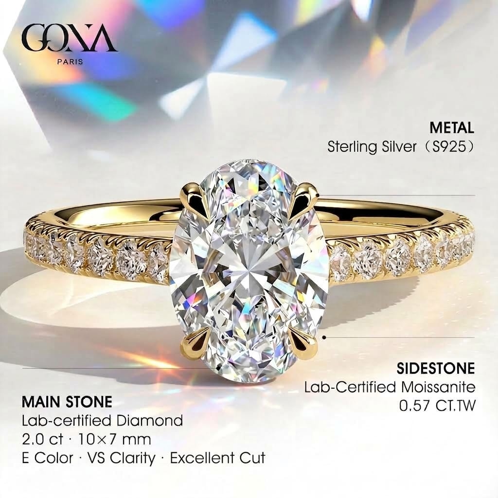 2ct Oval Lab-Grown Diamond Ring with Hidden Halo & Pave Band Cathedral Setting In Sterling Silver (Includes IGI Certification from International Gemological Institute)