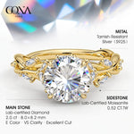 Secret Garden · 2.0 CT Round Lab-Grown Diamond Ring with Vine Leaf Accent Band & Claw Setting Tarnish-Resistant Silver In 14K Yellow Gold Plated · (Includes IGI Certification from International Gemological Institute)
