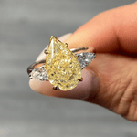 Sunlit Pear Trilogy - 3.0 ct Pear Brilliant Cut Lab-Grown Fancy Intense Yellow Diamond Three-Stone Ring with Pear Diamond Side Stones In Tarnish-resistant Silver (Includes IGI Certification from International Gemological Institute)