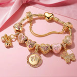 Sterling Silver Timeless Love for Mom Charm Bracelet Set in Pink Gold Plated (Includes Bracelet and All Charms Shown)
