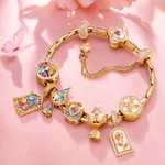 Sterling Silver Rainbow Magic Spell Book Charm Bracelet Set In 14K Gold Plated (Includes bracelet and all charms shown)