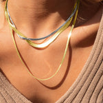 Sterling Silver 3.2mm Flat Snake Chain Necklace In 14K Gold Plated