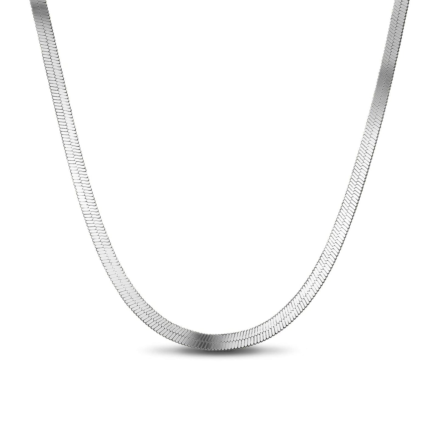 Sterling Silver Flexible Snake Chain Necklace In White Gold Plated