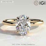 LIMITED-TIME SALE $399.99 | 2ct Oval Lab-Grown Diamond Solitaire Ring with Claw Setting Tarnish-resistant Silver In 14K Gold Plated (Includes IGI Certification from International Gemological Institute）