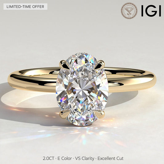 gona- LIMITED-TIME SALE $399.99 | 2ct Oval Lab-Grown Diamond Solitaire Ring with Claw Setting Tarnish-resistant Silver In 14K Gold Plated (Includes IGI Certification from International Gemological Institute）