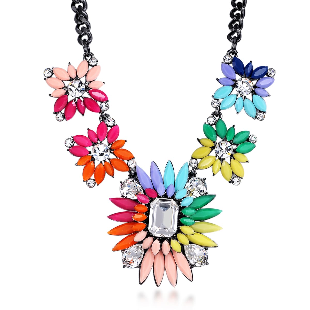 Limited Time Weekend Gift (Valid Friday – Monday): Spend $500+ in a Single Purchase to Get This Rainbow Bloom Statement Collar Necklace in Gunmetal Finish for FREE (Ships With Order, No Need to Add to Cart)