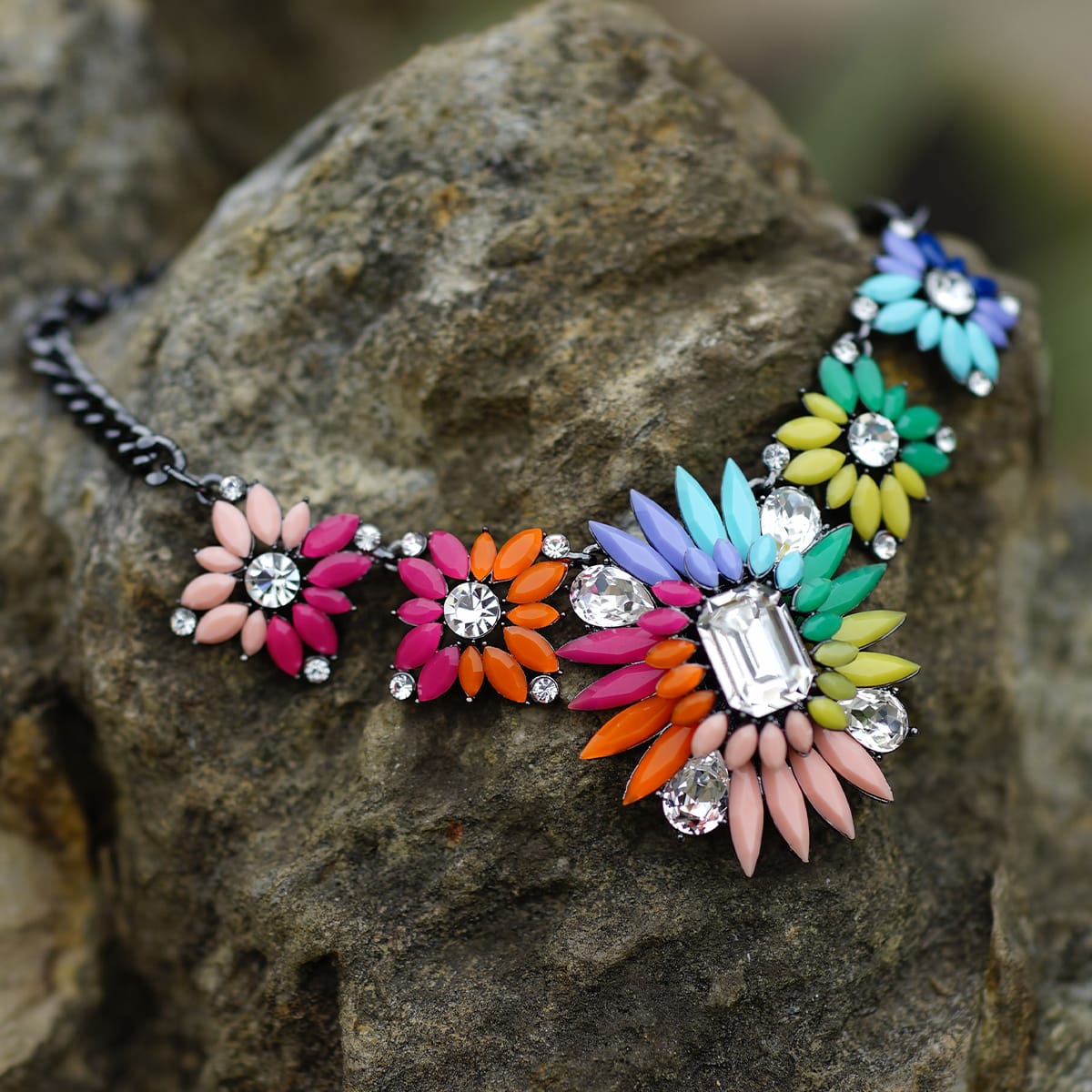 Limited Time Weekend Gift (Valid Friday – Monday): Spend $500+ in a Single Purchase to Get This Rainbow Bloom Statement Collar Necklace in Gunmetal Finish for FREE (Ships With Order, No Need to Add to Cart)