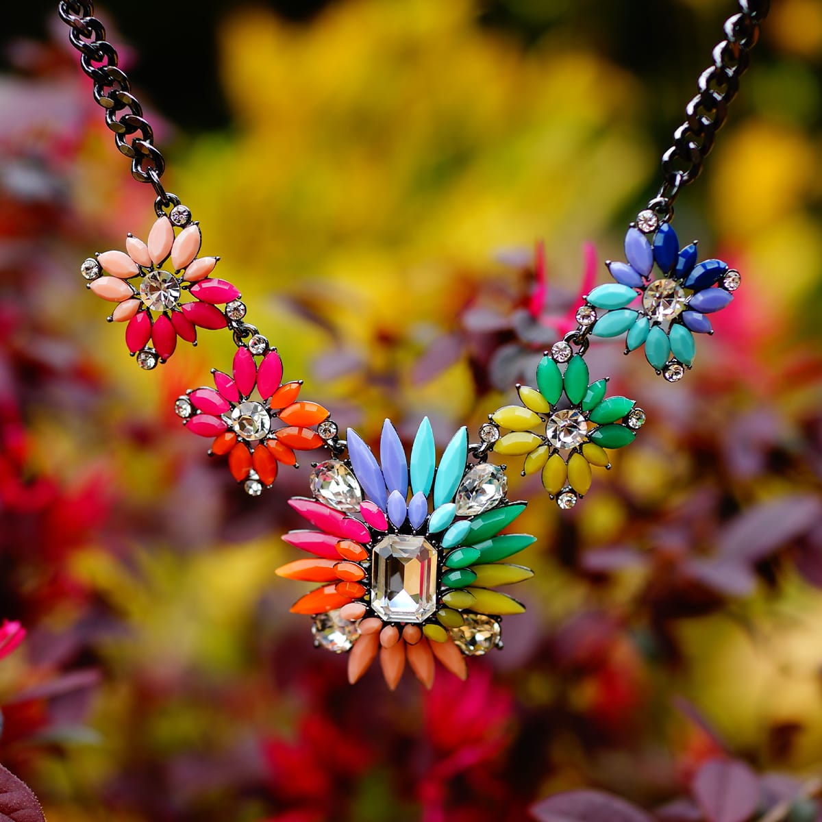 Limited Time Weekend Gift (Valid Friday – Monday): Spend $500+ in a Single Purchase to Get This Rainbow Bloom Statement Collar Necklace in Gunmetal Finish for FREE (Ships With Order, No Need to Add to Cart)