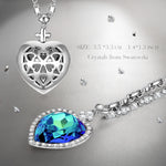 Heart of Sapphire Blue Swarovski® Crystal Sweater Necklace — White Gold Plated