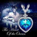 Heart of Sapphire Blue Swarovski® Crystal Sweater Necklace — White Gold Plated