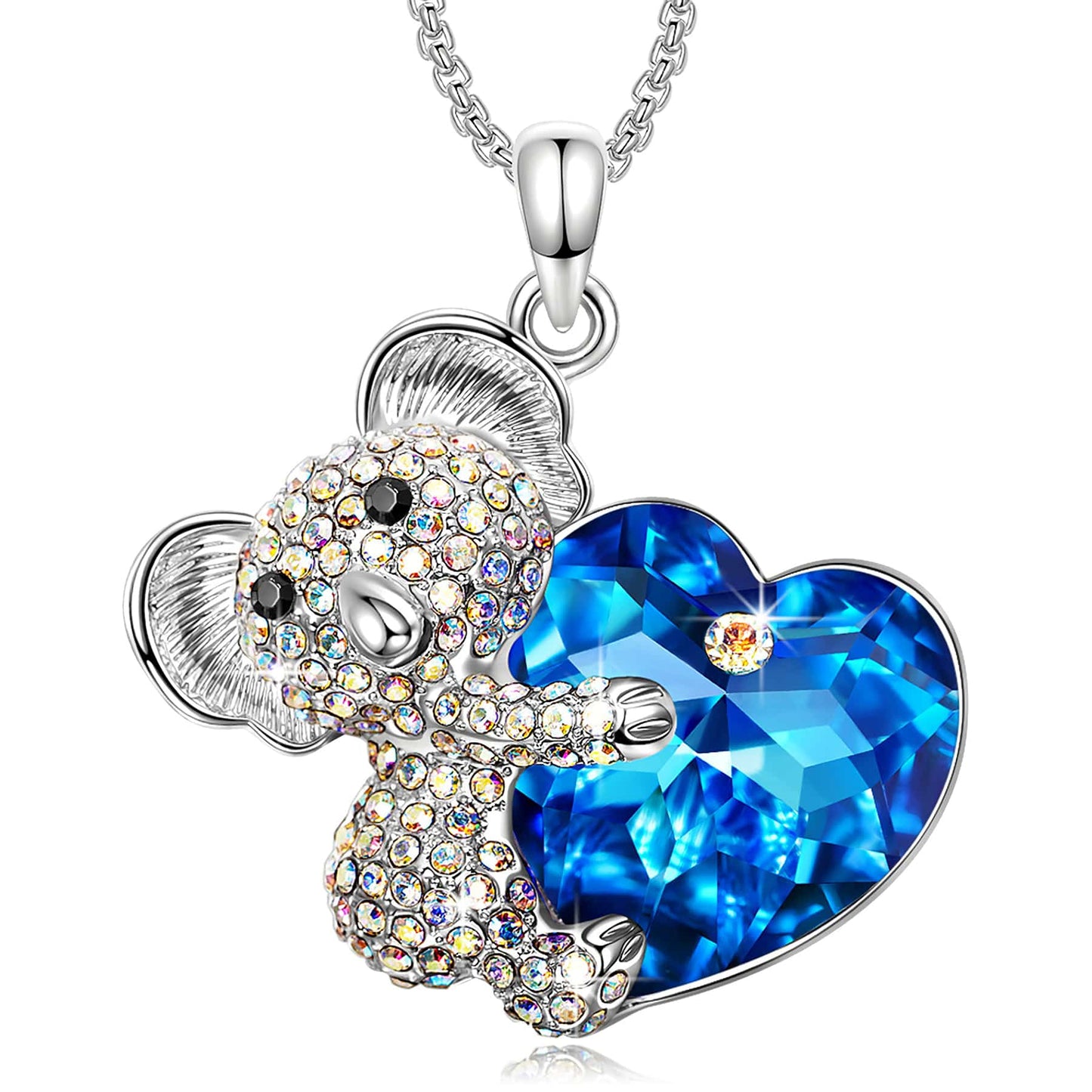 Marine Breeze Exclusive: Koala Bear Hugging Sapphire Blue Heart Pendant Necklace Created With Swarovski® Crystal for FREE (Ships With Order, No Need to Add to Cart)