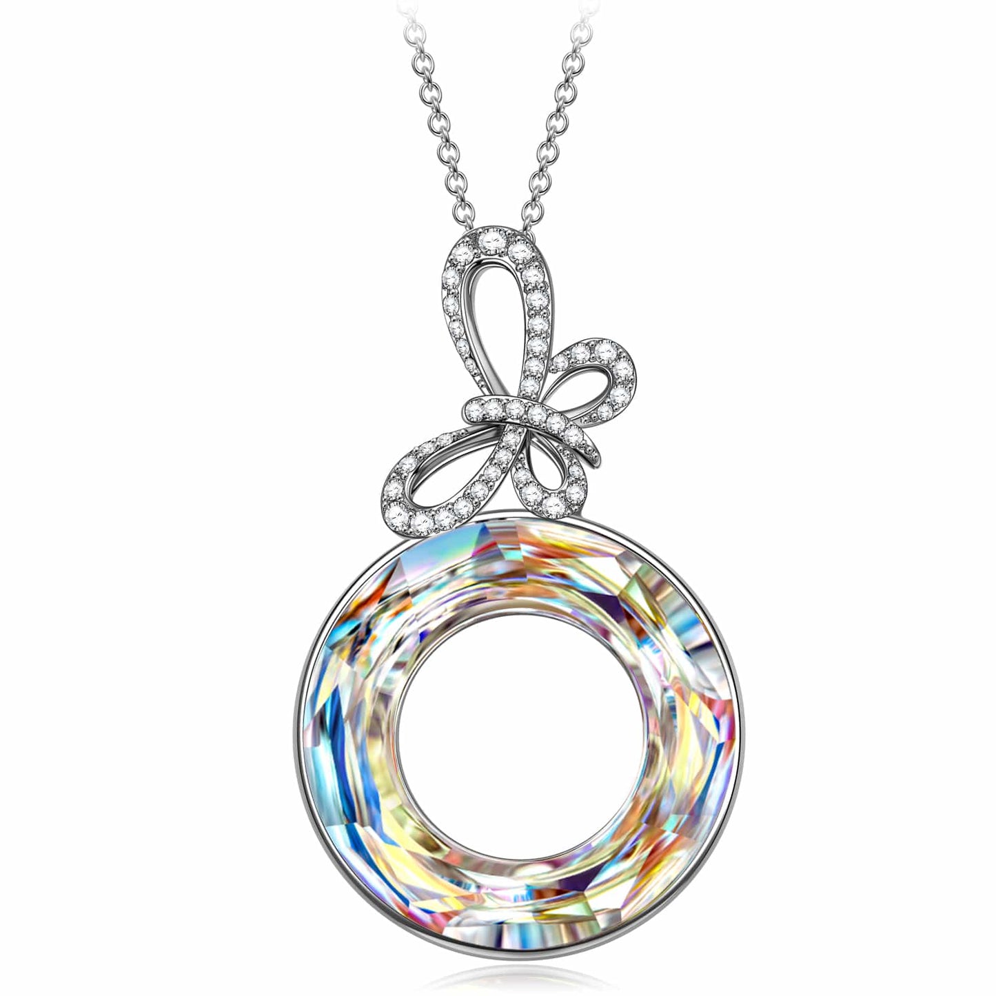 Marine Breeze Exclusive: Spend $350+ in a Single Purchase to Get This Aurora Crystal Donut Circle Pendant Necklace With Paved Crystal Bowknot in White Gold plated - Created With Swarovski® Crystal for FREE (Ships With Order, No Need to Add to Cart)
