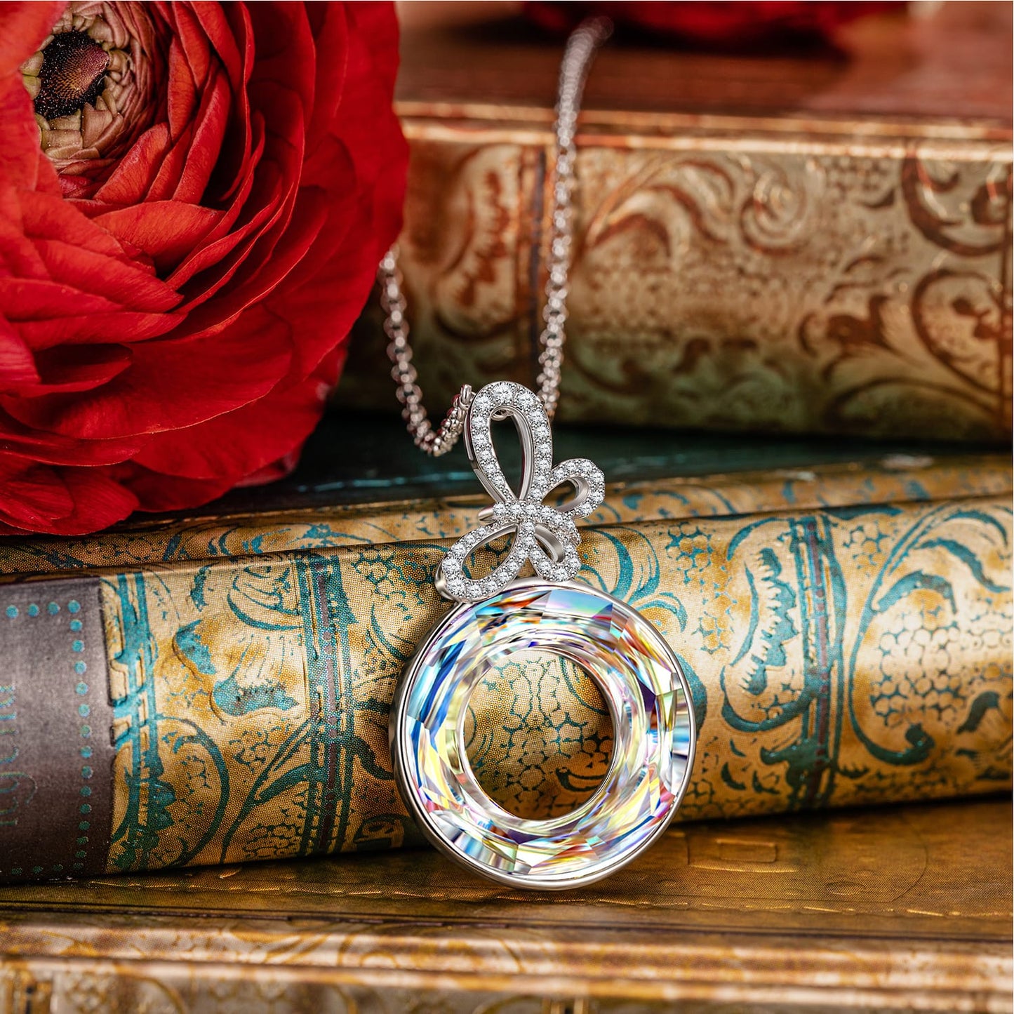 Marine Breeze Exclusive: Spend $350+ in a Single Purchase to Get This Aurora Crystal Donut Circle Pendant Necklace With Paved Crystal Bowknot in White Gold plated - Created With Swarovski® Crystal for FREE (Ships With Order, No Need to Add to Cart)