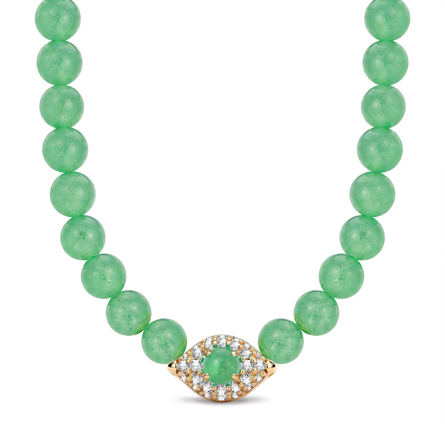 Sterling Silver (S925) Green Beaded Zircon Pavé Evil Eye Necklace