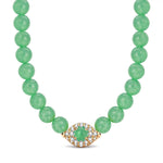 Sterling Silver (S925) Green Beaded Zircon Pavé Evil Eye Necklace