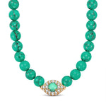 Sterling Silver 4mm Natural Turquoise Bead Pavé Evil Eye Necklace