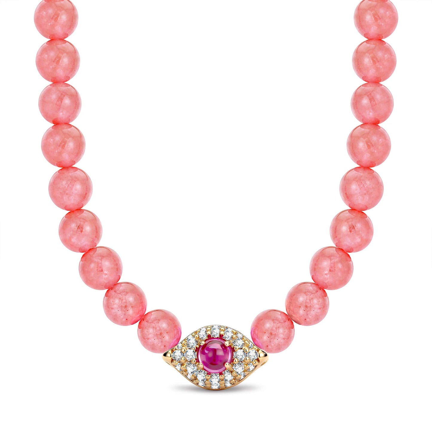 Sterling Silver (S925) Blush Beaded Zircon Pavé Evil Eye Necklace