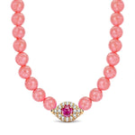 Sterling Silver (S925) Blush Beaded Zircon Pavé Evil Eye Necklace