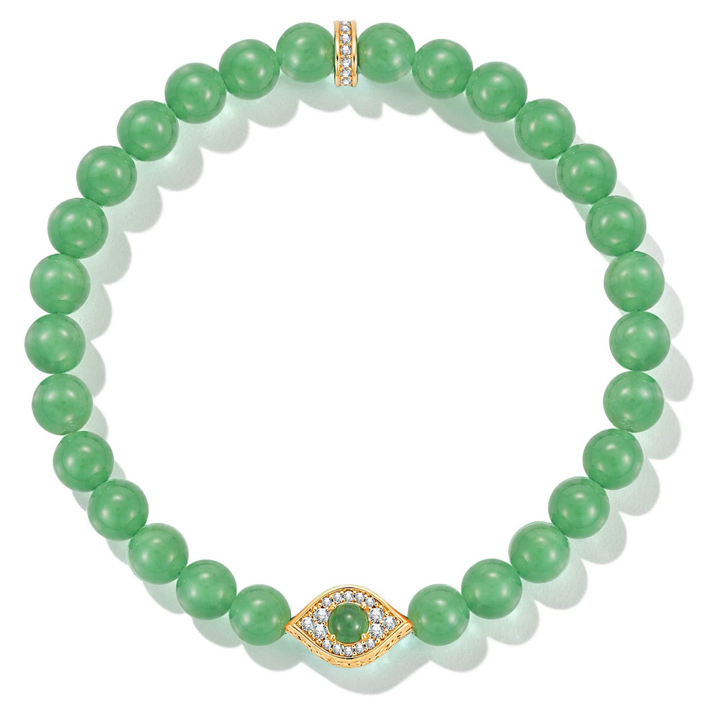Sterling Silver (S925) Green Beaded Pavé Evil Eye Bracelet