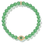 Sterling Silver (S925) Green Beaded Pavé Evil Eye Bracelet