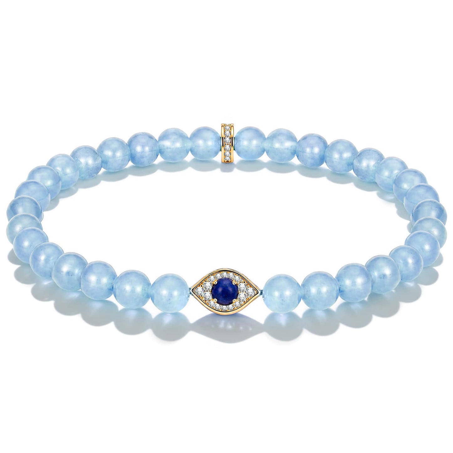 Sterling Silver (S925) Icy Blue Beaded Pavé Evil Eye Bracelet