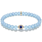 Sterling Silver (S925) Icy Blue Beaded Pavé Evil Eye Bracelet