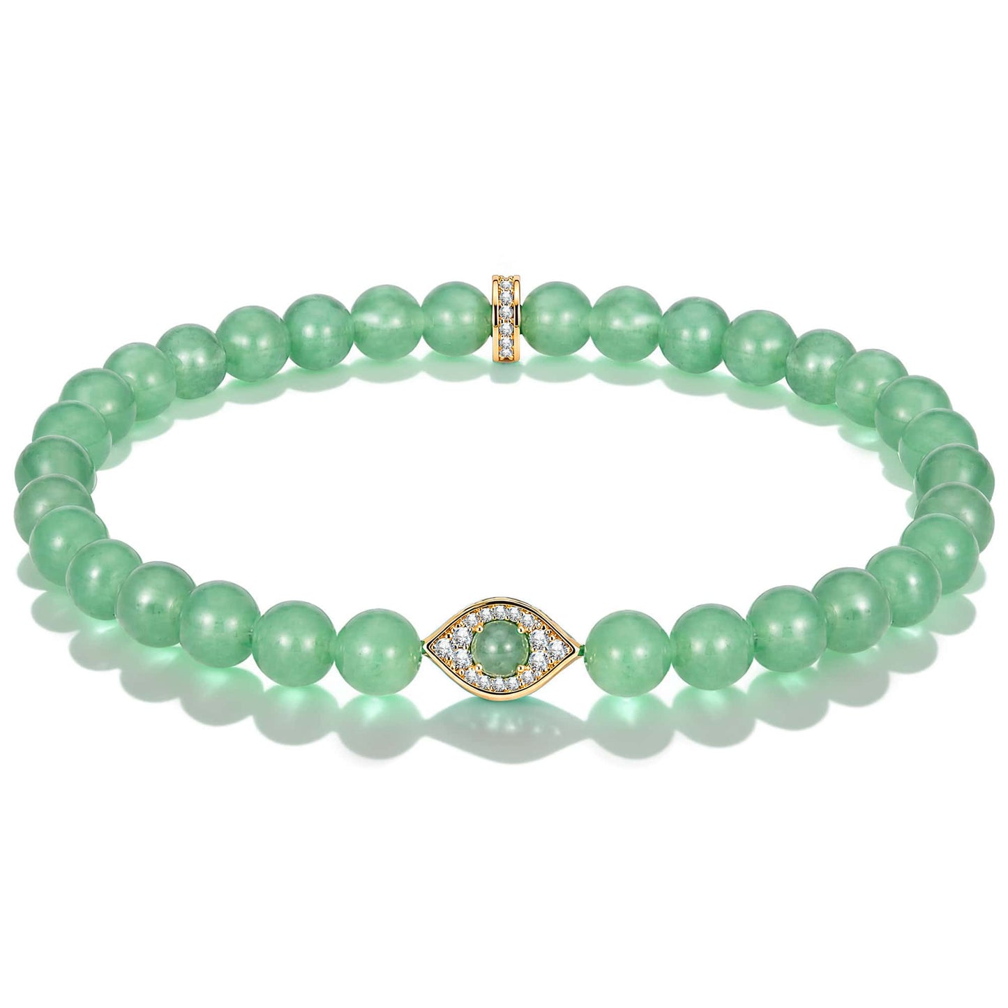 Sterling Silver (S925) Green Beaded Pavé Evil Eye Bracelet