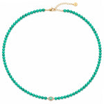 Sterling Silver 4mm Natural Turquoise Bead Pavé Evil Eye Necklace