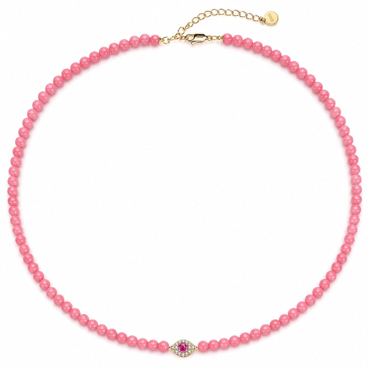 Sterling Silver (S925) Blush Beaded Zircon Pavé Evil Eye Necklace