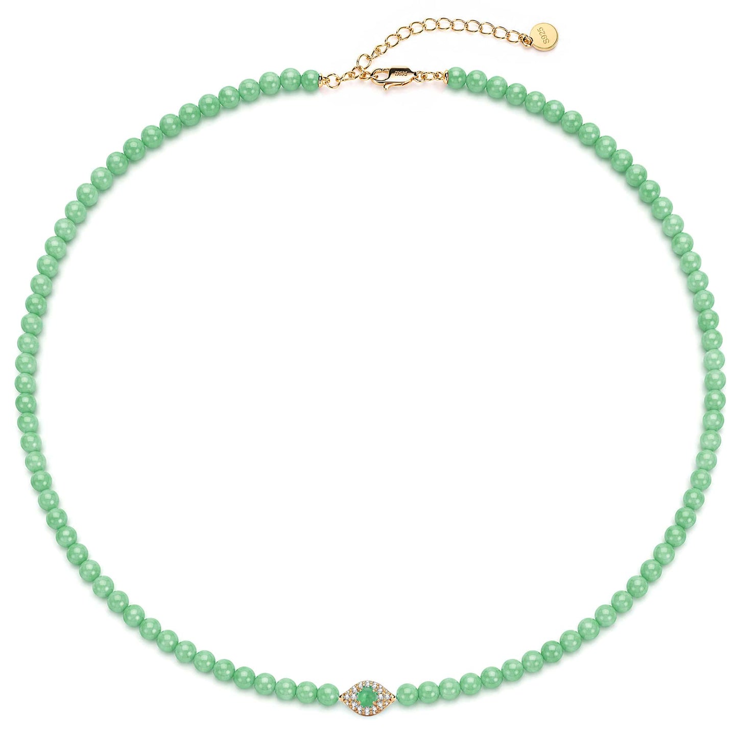Sterling Silver (S925) Green Beaded Zircon Pavé Evil Eye Necklace