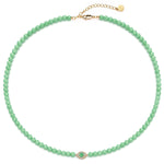 Sterling Silver (S925) Green Beaded Zircon Pavé Evil Eye Necklace