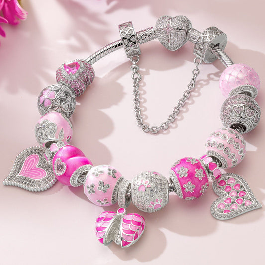 gona- Sterling Silver Barbie Land Charms Bracelet Set With Enamel In White Gold Plated (Includes bracelet and all charms shown)