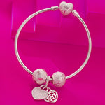 Sterling Silver Secretly Love Charms Bracelet Set With Enamel In White Gold Plated (Includes bracelet and all charms shown)