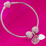Sterling Silver Secretly Love Charms Bracelet Set With Enamel In White Gold Plated (Includes bracelet and all charms shown)