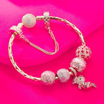 Sterling Silver Fantasy Island Charms Bracelet Set With Enamel In Rose Gold Plated (Includes bracelet and all charms shown)
