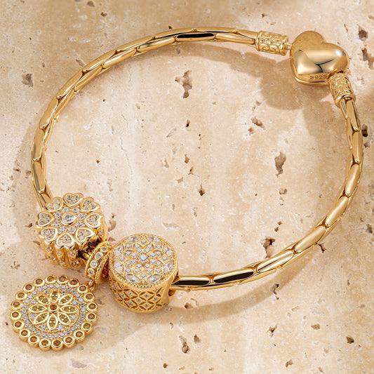 gon- Sterling Silver Fragrant Honey Charms Bracelet Set In 14K Gold Plated