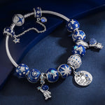 Sterling Silver The Vast Universe Snake Chain Charms Bracelet Set With Enamel In White Gold Plated