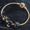 Sterling Silver Astronauts and Galaxies Bamboo Chain Charms Bracelet Set With Enamel In 14K Gold Plated (Includes bracelet and all charms shown)