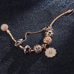 Sterling Silver Infinite Interstellar Bamboo Chain Charms Bracelet Set With Enamel In Rose Gold Plated (Includes bracelet and all charms shown)