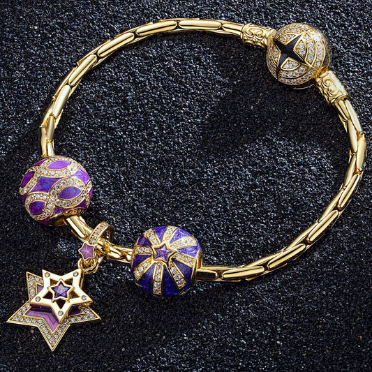 gon- Sterling Silver Starry Night Charms Bracelet Set With Enamel In 14K Gold Plated
