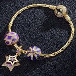 Sterling Silver Starry Night Charms Bracelet Set With Enamel In 14K Gold Plated (Includes bracelet and all charms shown)