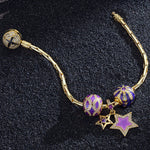 Sterling Silver Starry Night Charms Bracelet Set With Enamel In 14K Gold Plated