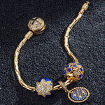 Sterling Silver Blue Starry Night Charms Bracelet Set With Enamel In 14K Gold Plated