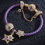 Purple Star Tarnish-resistant Silver Charms Bracelet Set With Enamel In 14K Gold Plated